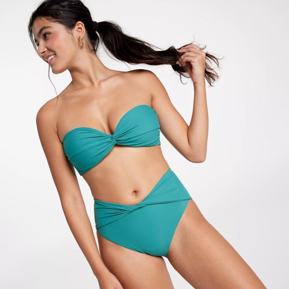 CALIA Women's Twisted Bandeau Swim Bikini Top, XXL, Jungle Green
